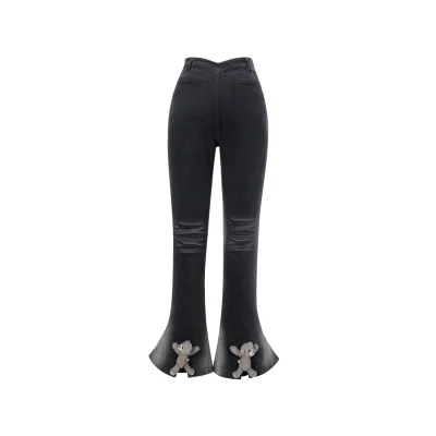 13DE MARZO Doozoo Split Hem Flared Jeans Black - Image 6