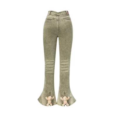 13DE MARZO Doozoo Split Hem Flared Jeans Green - Image 5