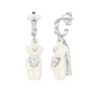 13DE MARZO Pearl Bear Earring Silver