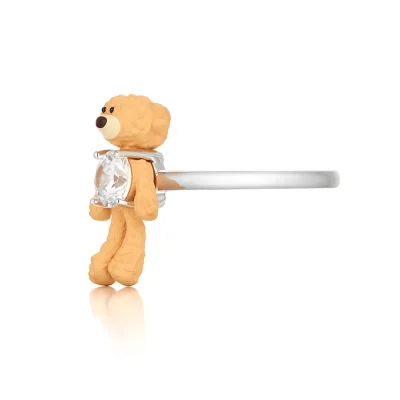 13DE MARZO Silver Mini Bear Adjustable Joint Ring with Round Diamond - Image 4