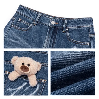 13DE MARZO Distressed Logo Decorated Jeans Blue - Image 7