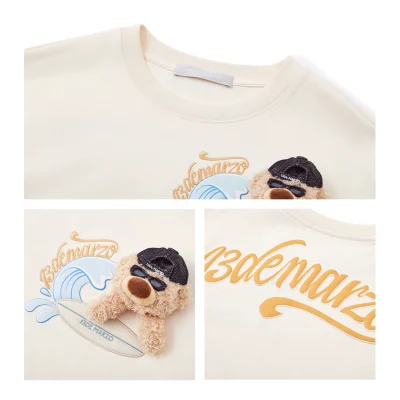 13DE MARZO Surfing Bear T-Shirt White - Image 8