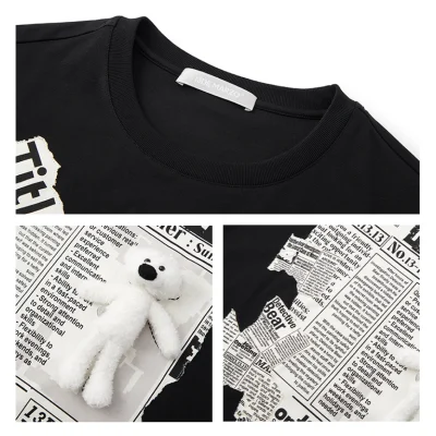 13DE MARZO Bear Newspaper T-Shirt Black - Image 6
