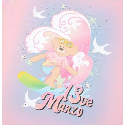 13DE MARZO Island Style Surfing Bear T-Shirt Pink - Image 6