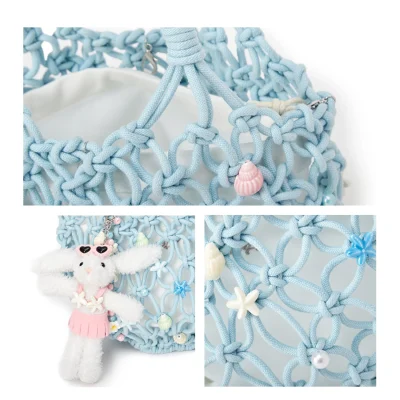 13DE MARZO Island Style Shells Knitted Bag Blue - Image 6