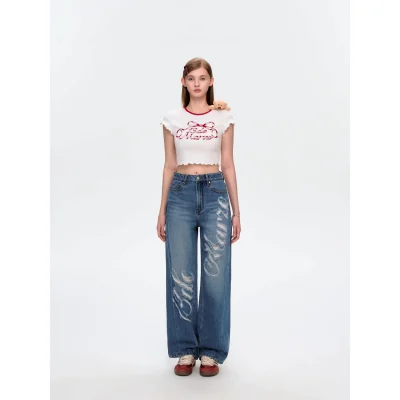 13DE MARZO Ribbon Collar Cropped Top White - Image 3