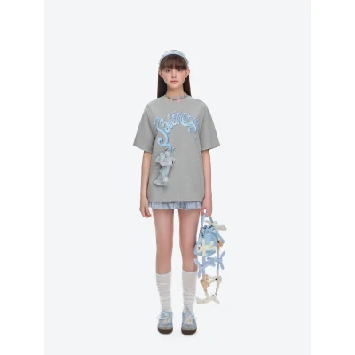 13DE MARZO Elephant Bear Printed T-Shirt Grey - Image 3