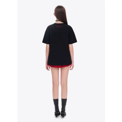 13DE MARZO Doozoo Checked Ribbon T-Shirt Black - Image 4