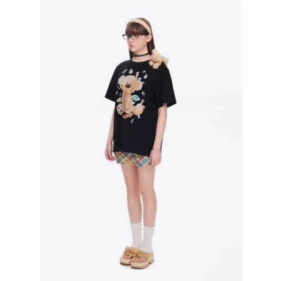 13DE MARZO Bear Stickers T-Shirt Black - Image 3
