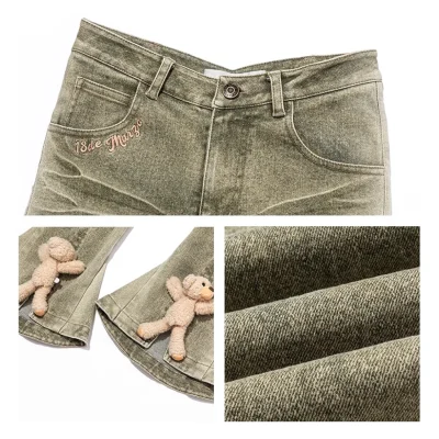 13DE MARZO Doozoo Split Hem Flared Jeans Green - Image 7