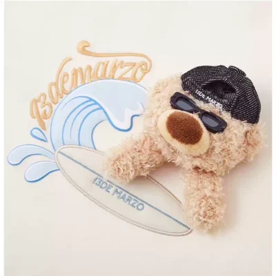 13DE MARZO Surfing Bear T-Shirt White - Image 7