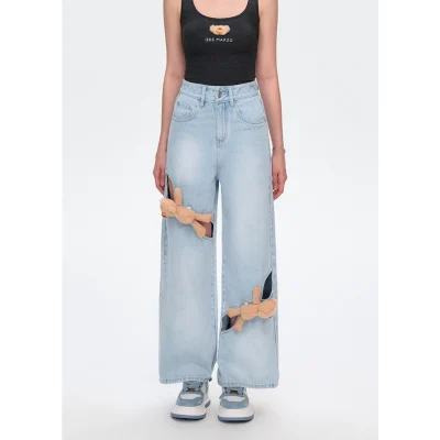 13DE MARZO Hollow-out Bear Jeans Blue