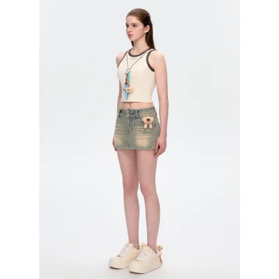 13DE MARZO Embroidered Logo Denim Skirt Blue - Image 4