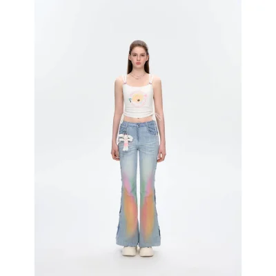 13DE MARZO Island Style Hollow Out Jeans Blue - Image 3
