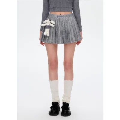 13DE MARZO Plaid Pleated Skirt Blue