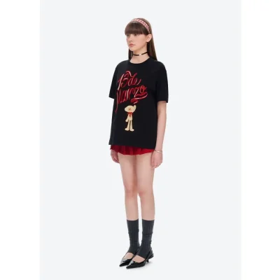 13DE MARZO Doozoo Checked Ribbon T-Shirt Black - Image 3