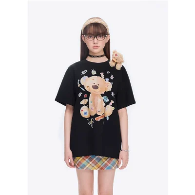 13DE MARZO Bear Stickers T-Shirt Black