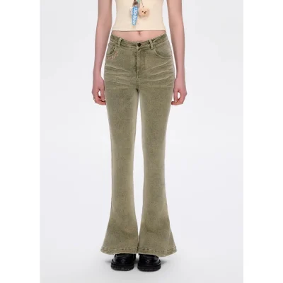 13DE MARZO Doozoo Split Hem Flared Jeans Green