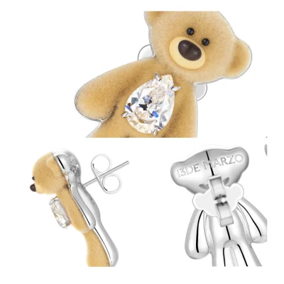 13DE MARZO Plush Bear Ear Stud Silver - Image 7