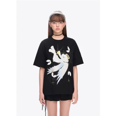 13DE MARZO Angel Devil Bear T-Shirt Black