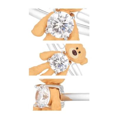 13DE MARZO Silver Mini Bear Adjustable Joint Ring with Round Diamond - Image 6