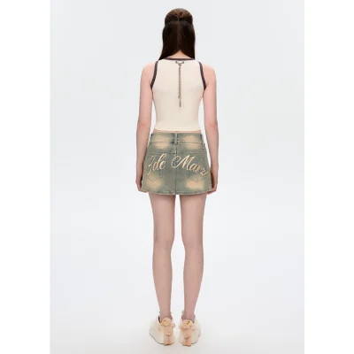 13DE MARZO Embroidered Logo Denim Skirt Blue - Image 5