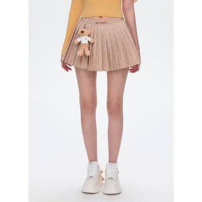 13DE MARZO Plaid Pleated Skirt Brown