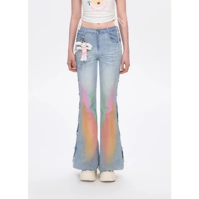13DE MARZO Island Style Hollow Out Jeans Blue
