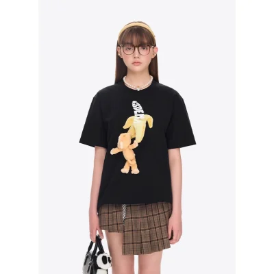 13DE MARZO Monkey Banana Bear T-Shirt Black
