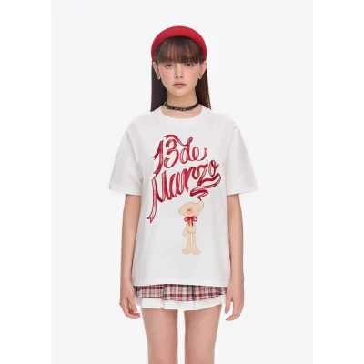 13DE MARZO Doozoo Checked Ribbon T-Shirt White