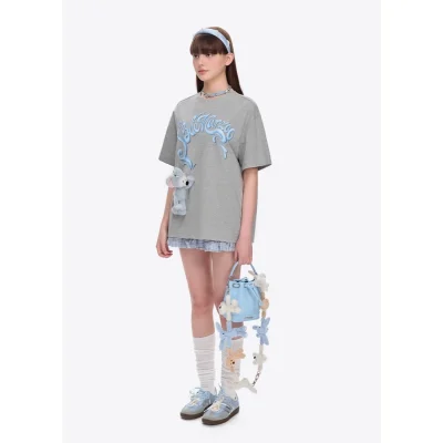 13DE MARZO Elephant Bear Printed T-Shirt Grey - Image 4