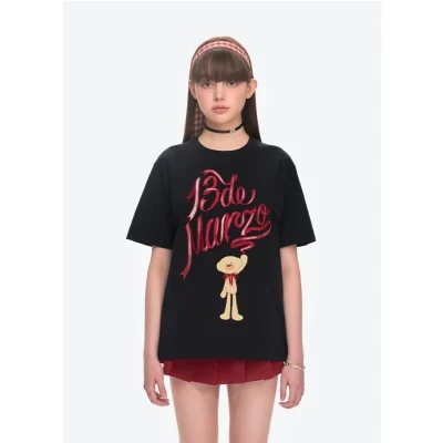 13DE MARZO Doozoo Checked Ribbon T-Shirt Black