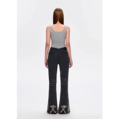 13DE MARZO Doozoo Split Hem Flared Jeans Black - Image 5