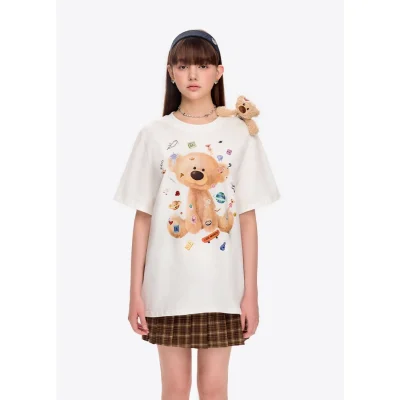 13DE MARZO Bear Stickers T-Shirt White