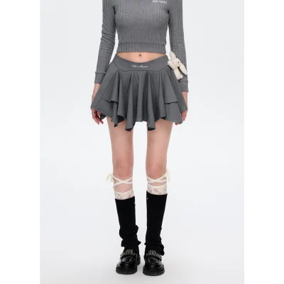 13DE MARZO Asymmetrical Pleated Cake Skort Grey