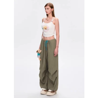 13DE MARZO Wide Cargo Trousers Green - Image 4