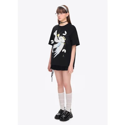 13DE MARZO Angel Devil Bear T-Shirt Black - Image 4