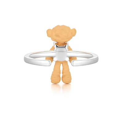 13DE MARZO Silver Mini Bear Adjustable Joint Ring with Round Diamond - Image 5