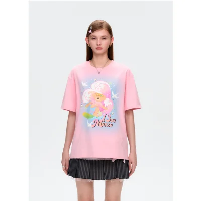13DE MARZO Island Style Surfing Bear T-Shirt Pink