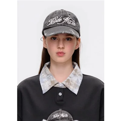 13DE MARZO Washed Distressed Baseball Cap Black
