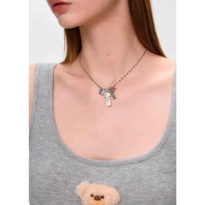 13DE MARZO Pearl Bear Necklace Silver - Image 3