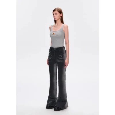 13DE MARZO Doozoo Split Hem Flared Jeans Black - Image 4