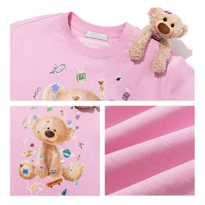 13DE MARZO Bear Stickers T-Shirt Pink - Image 6