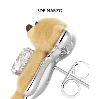 13DE MARZO Plush Bear Ear Stud Silver - Image 6