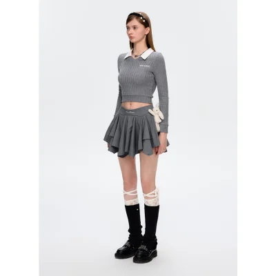 13DE MARZO Asymmetrical Pleated Cake Skort Grey - Image 4