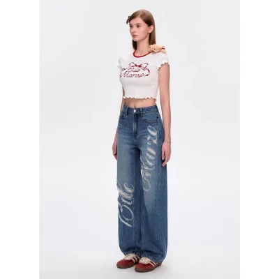 13DE MARZO Ribbon Collar Cropped Top White - Image 4