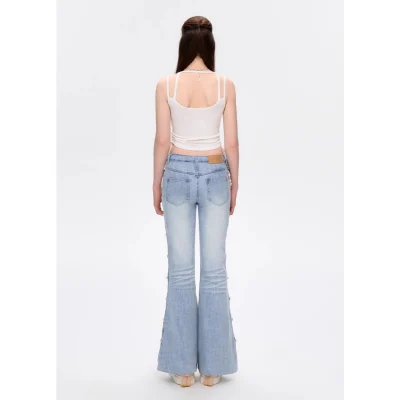 13DE MARZO Island Style Hollow Out Jeans Blue - Image 5