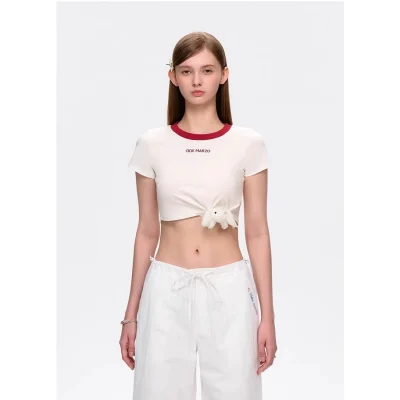 13DE MARZO Knot Cropped Top White