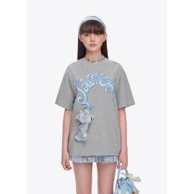 13DE MARZO Elephant Bear Printed T-Shirt Grey
