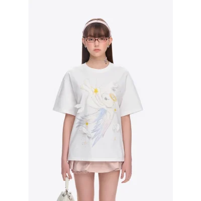 13DE MARZO Angel Devil Bear T-Shirt White